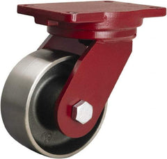 Hamilton - 6" Diam x 2-1/2" Wide x 8-1/2" OAH Top Plate Mount Swivel Caster - Forged Steel, 3,500 Lb Capacity, Straight Roller Bearing, 6-1/8 x 7-1/2" Plate - Apex Tool & Supply