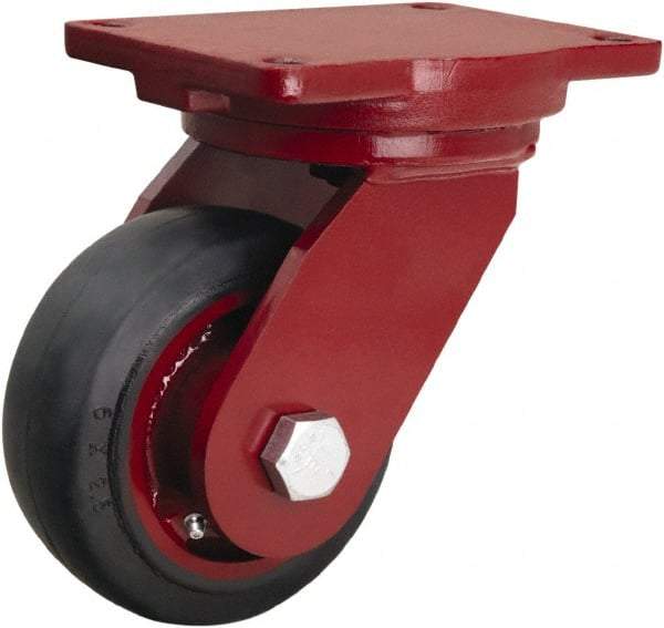 Hamilton - 6" Diam x 2-1/2" Wide x 8-1/2" OAH Top Plate Mount Swivel Caster - Rubber Mold on Cast Iron, 540 Lb Capacity, Precision Tapered Roller Bearing, 6-1/8 x 7-1/2" Plate - Apex Tool & Supply