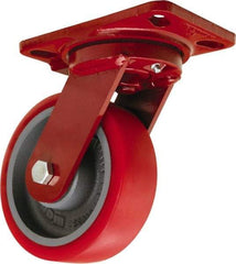Hamilton - 6" Diam x 2" Wide x 7-3/4" OAH Top Plate Mount Swivel Caster - Polyurethane Mold onto Cast Iron Center, 1,400 Lb Capacity, Sealed Precision Ball Bearing, 4-1/2 x 6-1/2" Plate - Apex Tool & Supply