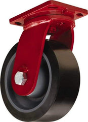 Hamilton - 10" Diam x 4" Wide x 12-1/2" OAH Top Plate Mount Swivel Caster - Polyurethane Mold on Forged Steel, 6,500 Lb Capacity, Tapered Roller Bearing, 6-1/2 x 7-1/2" Plate - Apex Tool & Supply
