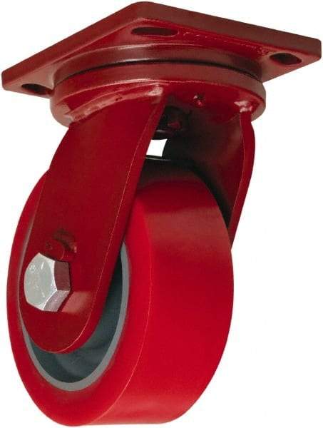 Hamilton - 8" Diam x 3" Wide x 10-1/2" OAH Top Plate Mount Swivel Caster - Polyurethane, 4,200 Lb Capacity, Sealed Precision Ball Bearing, 6-1/2 x 7-1/2" Plate - Apex Tool & Supply