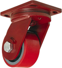Hamilton - 6" Diam x 3" Wide x 8-1/2" OAH Top Plate Mount Swivel Caster - Polyurethane Mold onto Cast Iron Center, 2,600 Lb Capacity, Sealed Precision Ball Bearing, 6-1/2 x 7-1/2" Plate - Apex Tool & Supply