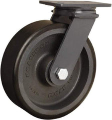 Hamilton - 10" Diam x 3" Wide x 12-1/16" OAH Top Plate Mount Swivel Caster - Polyurethane Mold onto Cast Iron Center, 2,400 Lb Capacity, Sealed Precision Ball Bearing, 4-1/2 x 6-1/2" Plate - Apex Tool & Supply