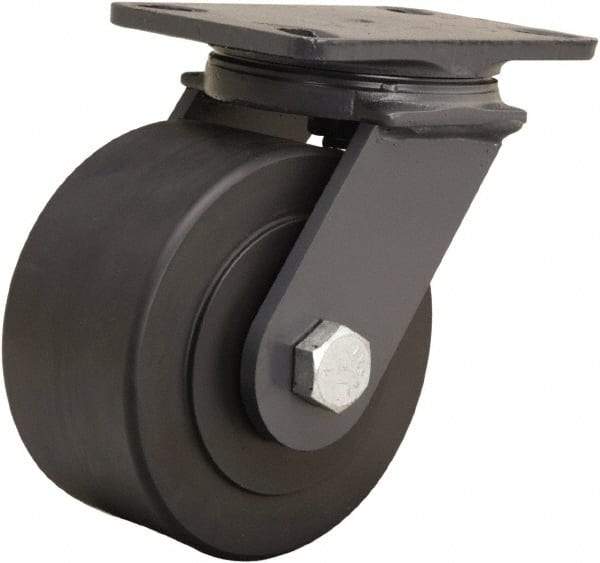 Hamilton - 6" Diam x 3" Wide x 7-3/4" OAH Top Plate Mount Swivel Caster - Nylon, 2,400 Lb Capacity, Sealed Precision Ball Bearing, 4-1/2 x 6-1/2" Plate - Apex Tool & Supply