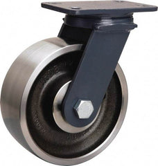 Hamilton - 8" Diam x 3" Wide x 10-1/4" OAH Top Plate Mount Swivel Caster - Forged Steel, 2,400 Lb Capacity, Sealed Precision Ball Bearing, 4-1/2 x 6-1/2" Plate - Apex Tool & Supply