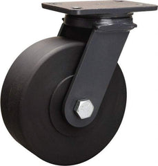 Hamilton - 8" Diam x 3" Wide x 10-1/4" OAH Top Plate Mount Swivel Caster - Nylon, 2,400 Lb Capacity, Sealed Precision Ball Bearing, 4-1/2 x 6-1/2" Plate - Apex Tool & Supply