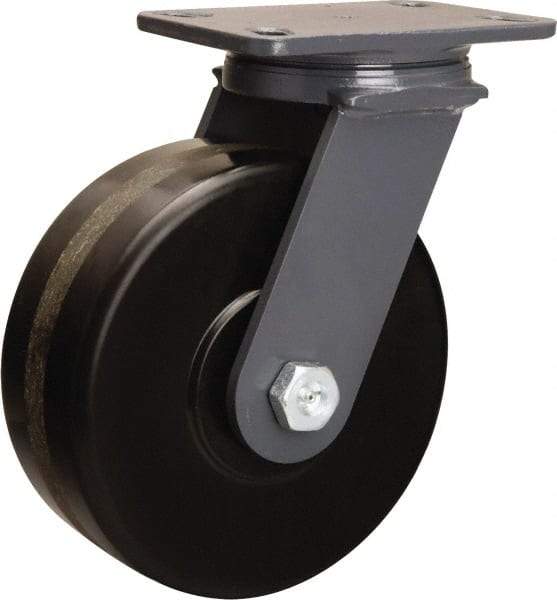 Hamilton - 8" Diam x 3" Wide x 10-1/4" OAH Top Plate Mount Swivel Caster - Phenolic, 2,400 Lb Capacity, Straight Roller Bearing, 4-1/2 x 6-1/2" Plate - Apex Tool & Supply