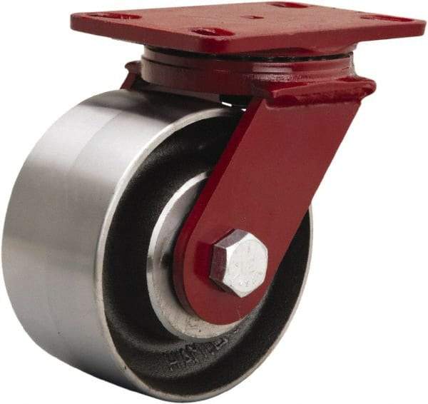 Hamilton - 6" Diam x 3" Wide x 7-1/2" OAH Top Plate Mount Swivel Caster - Forged Steel, 2,200 Lb Capacity, Tapered Roller Bearing, 4-1/2 x 6-1/2" Plate - Apex Tool & Supply