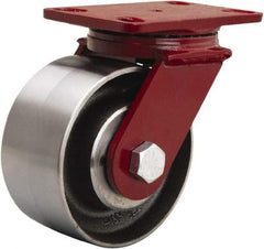 Hamilton - 6" Diam x 3" Wide x 7-1/2" OAH Top Plate Mount Swivel Caster - Forged Steel, 2,200 Lb Capacity, Tapered Roller Bearing, 4-1/2 x 6-1/2" Plate - Apex Tool & Supply
