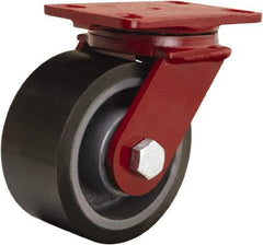 Hamilton - 6" Diam x 3" Wide x 7-1/2" OAH Top Plate Mount Swivel Caster - Polyurethane Mold onto Cast Iron Center, 2,200 Lb Capacity, Tapered Roller Bearing, 4-1/2 x 6-1/2" Plate - Apex Tool & Supply