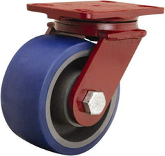 Hamilton - 6" Diam x 3" Wide x 7-1/2" OAH Top Plate Mount Swivel Caster - Polyurethane Mold onto Cast Iron Center, 1,800 Lb Capacity, Sealed Precision Ball Bearing, 4-1/2 x 6-1/2" Plate - Apex Tool & Supply