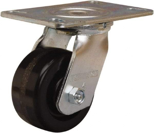 Hamilton - 4" Diam x 2" Wide x 5-5/8" OAH Top Plate Mount Swivel Caster - Phenolic, 800 Lb Capacity, Straight Roller Bearing, 4-1/2 x 6-1/4" Plate - Apex Tool & Supply
