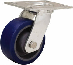 Hamilton - 5" Diam x 2" Wide x 6-1/2" OAH Top Plate Mount Swivel Caster - Polyurethane Mold onto Cast Iron Center, 840 Lb Capacity, Sealed Precision Ball Bearing, 4-1/2 x 6-1/4" Plate - Apex Tool & Supply