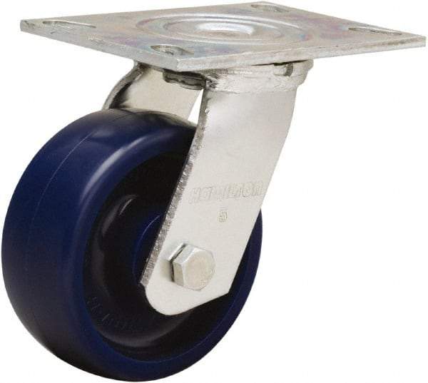 Hamilton - 5" Diam x 2" Wide x 6-1/2" OAH Top Plate Mount Swivel Caster - Polyurethane, 900 Lb Capacity, Sealed Precision Ball Bearing, 4-1/2 x 6-1/4" Plate - Apex Tool & Supply