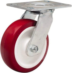 Hamilton - 6" Diam x 2" Wide x 7-1/2" OAH Top Plate Mount Swivel Caster - Polyurethane Mold on Polypropylene, 900 Lb Capacity, Straight Roller Bearing, 4-1/2 x 6-1/4" Plate - Apex Tool & Supply