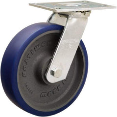 Hamilton - 8" Diam x 2" Wide x 9-1/2" OAH Top Plate Mount Swivel Caster - Polyurethane Mold onto Cast Iron Center, 900 Lb Capacity, Sealed Precision Ball Bearing, 4-1/2 x 6-1/4" Plate - Apex Tool & Supply