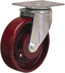Hamilton - 5" Diam x 1-1/2" Wide x 6-3/8" OAH Top Plate Mount Swivel Caster - Cast Iron, 450 Lb Capacity, Straight Roller Bearing, 3-1/8 x 4-1/8" Plate - Apex Tool & Supply