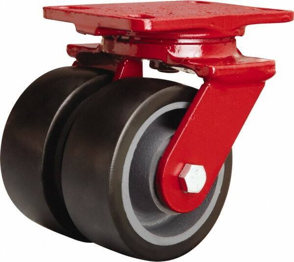 Hamilton - 5" Diam x 2" Wide x 6-3/4" OAH Top Plate Mount Swivel Caster - Polyurethane Mold onto Cast Iron Center, 2,720 Lb Capacity, Sealed Precision Ball Bearing, 4-1/2 x 6-1/2" Plate - Apex Tool & Supply