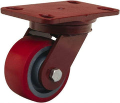 Hamilton - 4" Diam x 2" Wide x 5-5/8" OAH Top Plate Mount Swivel Caster - Polyurethane Mold on Forged Steel, 900 Lb Capacity, Sealed Precision Ball Bearing, 4-1/2 x 6-1/2" Plate - Apex Tool & Supply