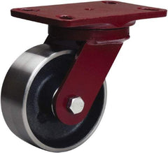 Hamilton - 5" Diam x 2" Wide x 6-3/4" OAH Top Plate Mount Swivel Caster - Forged Steel, 1,500 Lb Capacity, Sealed Precision Ball Bearing, 4-1/2 x 6-1/2" Plate - Apex Tool & Supply