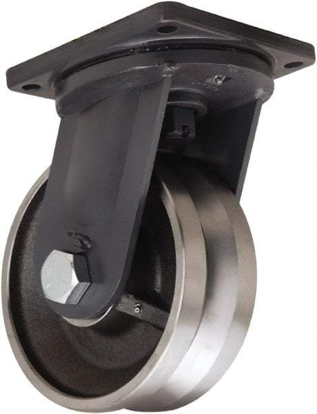 Hamilton - 10" Diam x 4" Wide, Forged Steel Swivel Caster - 16,000 Lb Capacity, Top Plate Mount, 8-1/2" x 8-1/2" Plate, Tapered Roller Bearing - Apex Tool & Supply