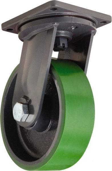 Hamilton - 16" Diam x 4" Wide x 19-1/2" OAH Top Plate Mount Swivel Caster - Polyurethane Mold onto Cast Iron Center, 7,000 Lb Capacity, Tapered Roller Bearing, 8-1/2 x 8-1/2" Plate - Apex Tool & Supply