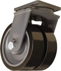 Hamilton - 12" Diam x 4" Wide x 15-1/2" OAH Top Plate Mount Dual Swivel Caster - Polyurethane Mold on Forged Steel, 15,600 Lb Capacity, Tapered Roller Bearing, 8-1/2 x 8-1/2" Plate - Apex Tool & Supply