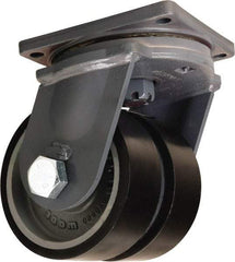 Hamilton - 10" Diam x 3" Wide x 13" OAH Top Plate Mount Dual Swivel Caster - Polyurethane Mold onto Cast Iron Center, 7,800 Lb Capacity, Tapered Roller Bearing, 8-1/2 x 8-1/2" Plate - Apex Tool & Supply