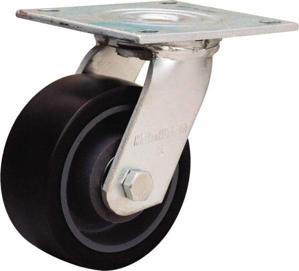 Hamilton - 5" Diam x 2" Wide x 6-1/2" OAH Top Plate Mount Swivel Caster - Polyurethane Mold onto Cast Iron Center, 900 Lb Capacity, Sealed Precision Ball Bearing, 5 x 5-1/2" Plate - Apex Tool & Supply