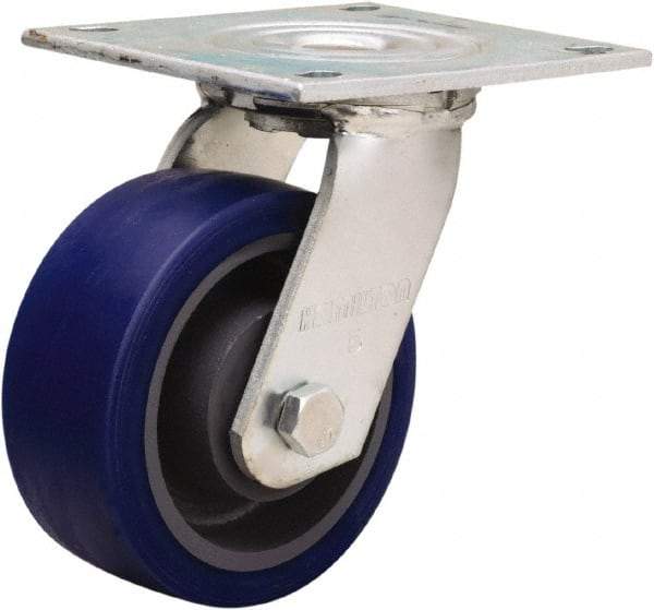 Hamilton - 5" Diam x 2" Wide x 6-1/2" OAH Top Plate Mount Swivel Caster - Polyurethane Mold onto Cast Iron Center, 840 Lb Capacity, Sealed Precision Ball Bearing, 5 x 5-1/2" Plate - Apex Tool & Supply