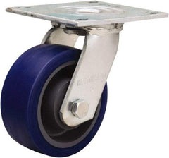 Hamilton - 5" Diam x 2" Wide x 6-1/2" OAH Top Plate Mount Swivel Caster - Polyurethane Mold onto Cast Iron Center, 840 Lb Capacity, Sealed Precision Ball Bearing, 5 x 5-1/2" Plate - Apex Tool & Supply