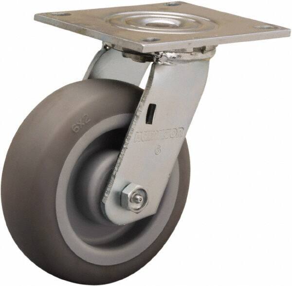 Hamilton - 6" Diam x 2" Wide x 7-1/2" OAH Top Plate Mount Swivel Caster - Rubber Mold on Polyolefin, 410 Lb Capacity, Straight Roller Bearing, 5 x 5-1/2" Plate - Apex Tool & Supply