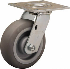 Hamilton - 6" Diam x 2" Wide x 7-1/2" OAH Top Plate Mount Swivel Caster - Rubber Mold on Polyolefin, 410 Lb Capacity, Straight Roller Bearing, 5 x 5-1/2" Plate - Apex Tool & Supply