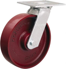 Hamilton - 8" Diam x 2" Wide x 9-1/2" OAH Top Plate Mount Swivel Caster - Cast Iron, 900 Lb Capacity, Sealed Precision Ball Bearing, 5 x 5-1/2" Plate - Apex Tool & Supply