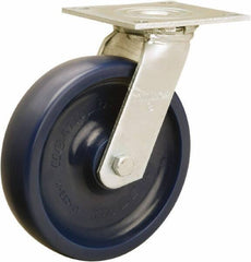 Hamilton - 8" Diam x 2" Wide x 9-1/2" OAH Top Plate Mount Swivel Caster - Polyurethane, 900 Lb Capacity, Sealed Precision Ball Bearing, 5 x 5-1/2" Plate - Apex Tool & Supply