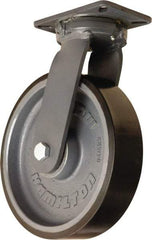Hamilton - 12" Diam x 3" Wide x 15-1/2" OAH Top Plate Mount Swivel Caster - Polyurethane Mold onto Cast Iron Center, 4,550 Lb Capacity, Sealed Precision Ball Bearing, 5-1/4 x 7-1/4" Plate - Apex Tool & Supply