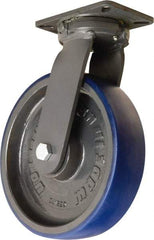 Hamilton - 12" Diam x 3" Wide x 15-1/2" OAH Top Plate Mount Swivel Caster - Polyurethane Mold onto Cast Iron Center, 2,800 Lb Capacity, Precision Tapered Roller Bearing, 5-1/4 x 7-1/4" Plate - Apex Tool & Supply