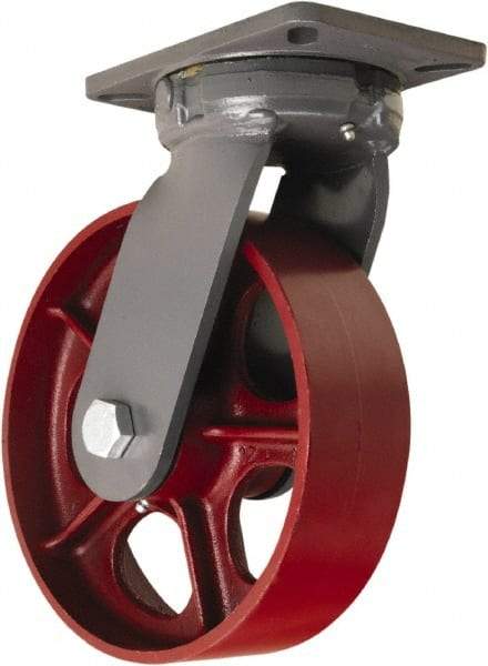 Hamilton - 10" Diam x 3" Wide x 12-1/2" OAH Top Plate Mount Swivel Caster - Cast Iron, 2,600 Lb Capacity, Tapered Roller Bearing, 5-1/4 x 7-1/4" Plate - Apex Tool & Supply