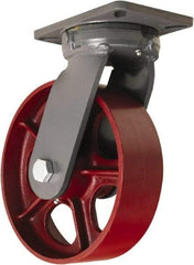 Hamilton - 10" Diam x 3" Wide x 12-1/2" OAH Top Plate Mount Swivel Caster - Cast Iron, 2,600 Lb Capacity, Straight Roller Bearing, 5-1/4 x 7-1/4" Plate - Apex Tool & Supply