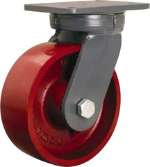 Hamilton - 8" Diam x 3" Wide x 10-1/2" OAH Top Plate Mount Swivel Caster - Cast Iron, 2,600 Lb Capacity, Precision Ball Bearing, 5-1/4 x 7-1/4" Plate - Apex Tool & Supply
