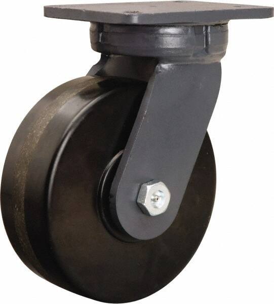 Hamilton - 8" Diam x 3" Wide x 10-1/2" OAH Top Plate Mount Swivel Caster - Phenolic, 3,000 Lb Capacity, Tapered Roller Bearing, 5-1/4 x 7-1/4" Plate - Apex Tool & Supply