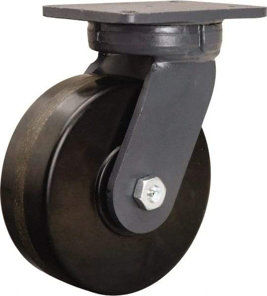 Hamilton - 8" Diam x 3" Wide x 10-1/2" OAH Top Plate Mount Swivel Caster - Phenolic, 3,000 Lb Capacity, Straight Roller Bearing, 5-1/4 x 7-1/4" Plate - Apex Tool & Supply