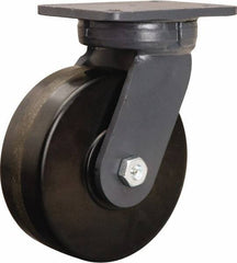 Hamilton - 8" Diam x 3" Wide x 10-1/2" OAH Top Plate Mount Swivel Caster - Phenolic, 3,000 Lb Capacity, Tapered Roller Bearing, 5-1/4 x 7-1/4" Plate - Apex Tool & Supply