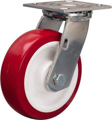 Hamilton - 6" Diam x 2" Wide x 7-1/2" OAH Top Plate Mount Swivel Caster - Polyurethane Mold on Polypropylene, 800 Lb Capacity, Delrin Bearing, 3-3/4 x 4-1/2" Plate - Apex Tool & Supply