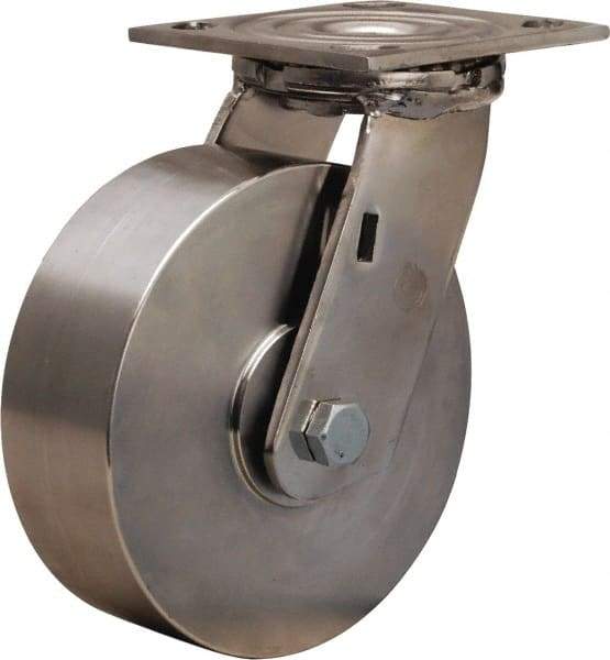 Hamilton - 6" Diam x 2" Wide x 7-1/2" OAH Top Plate Mount Swivel Caster - Forged Steel, 800 Lb Capacity, Delrin Bearing, 3-3/4 x 4-1/2" Plate - Apex Tool & Supply