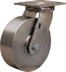 Hamilton - 6" Diam x 2" Wide x 7-1/2" OAH Top Plate Mount Swivel Caster - Forged Steel, 800 Lb Capacity, Delrin Bearing, 3-3/4 x 4-1/2" Plate - Apex Tool & Supply