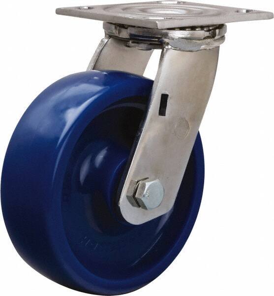 Hamilton - 6" Diam x 2" Wide x 7-1/2" OAH Top Plate Mount Swivel Caster - Polyurethane, 800 Lb Capacity, Delrin Bearing, 3-3/4 x 4-1/2" Plate - Apex Tool & Supply