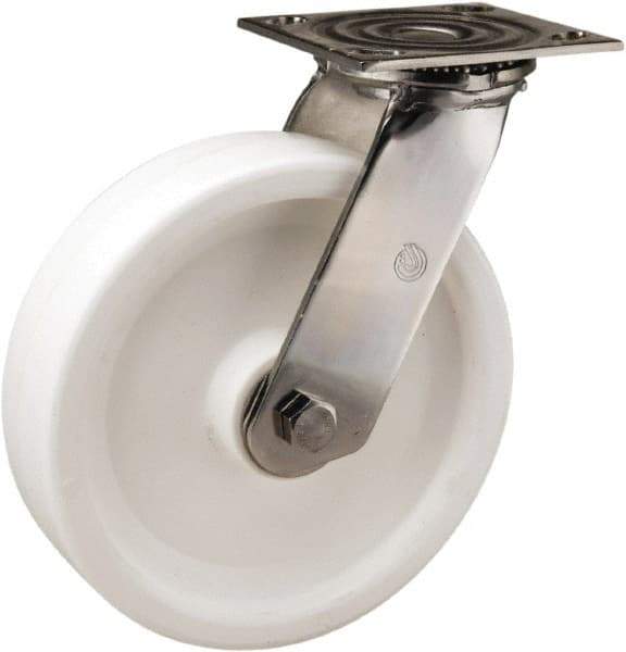 Hamilton - 8" Diam x 2" Wide x 9-1/2" OAH Top Plate Mount Swivel Caster - Polyolefin, 800 Lb Capacity, Delrin Bearing, 3-3/4 x 4-1/2" Plate - Apex Tool & Supply