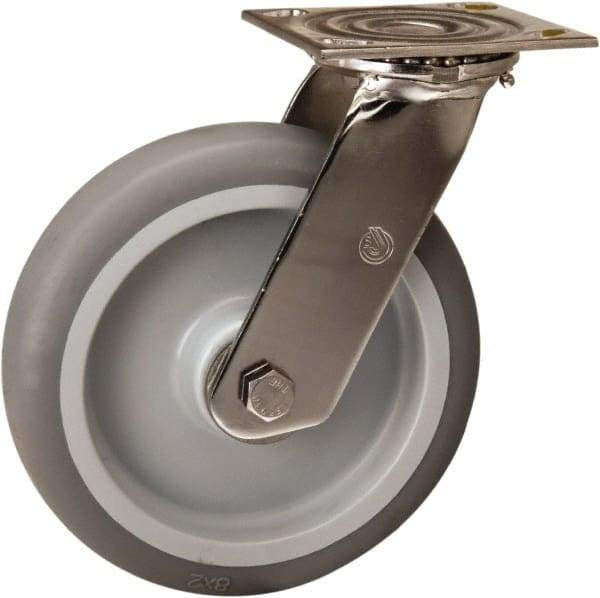 Hamilton - 8" Diam x 2" Wide x 9-1/2" OAH Top Plate Mount Swivel Caster - Rubber Mold on Polyolefin, 500 Lb Capacity, Delrin Bearing, 3-3/4 x 4-1/2" Plate - Apex Tool & Supply