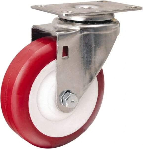 Hamilton - 4" Diam x 1-3/8" Wide x 5-1/8" OAH Top Plate Mount Swivel Caster - Polyurethane Mold on Polypropylene, 325 Lb Capacity, Delrin Bearing, 2-3/8 x 3-5/8" Plate - Apex Tool & Supply